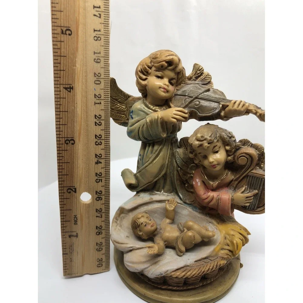 Fontanini Nativity Angels Baby Jesus Figurine Musical Harp Violin 4.5